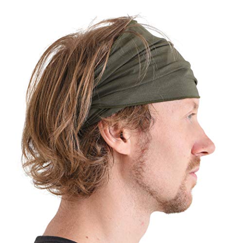 CHARM Hombre Elástico Bandana Cinta para El Pelo Venda Japonés Largo Cabello Rastas Cabeza Envolver Caqui