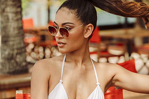 Cheapass Gafas de sol Octogonal Festival Estilo Vintage Metal dorado con lentes degradados marrones Hombre Mujer protegido UV400