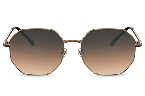Cheapass Gafas de sol Octogonal Festival Estilo Vintage Metal dorado con lentes degradados marrones Hombre Mujer protegido UV400