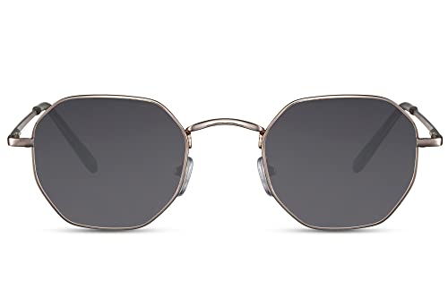 Cheapass Gafas de Sol octogonales clásicas con montura de Metal Dorado y Lentes oscuras UV400 para Hombre y Mujer