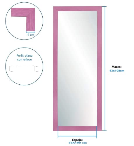 Chely Intermarket, Espejo de Pared Cuerpo Entero 35x100cm(43x108cm) Rosa/Mod-146, Ideal para peluquerías, Comedor, Dormitorio y oficinas. Fabricado en España. Material Madera.(146-35x100-4,15)