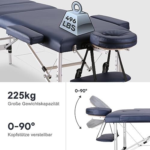 CHRUN Mesa de masaje portátil, cama de masaje, pestañas, spa, tatuaje, cama esteticista, ajustable, profesional, 3 pliegues, bolsa de transporte de patas de aluminio, 500 libras