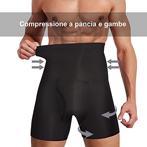 Chumian Bragas para Hombre de Cintura Alta compresión, Calzoncillos Tipo bóxer, Control del Vientre, adelgazantes, Shapewear Negro L