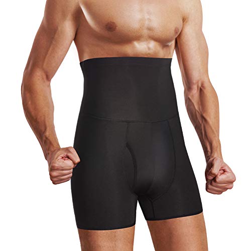 Chumian Bragas para Hombre de Cintura Alta compresión, Calzoncillos Tipo bóxer, Control del Vientre, adelgazantes, Shapewear Negro L