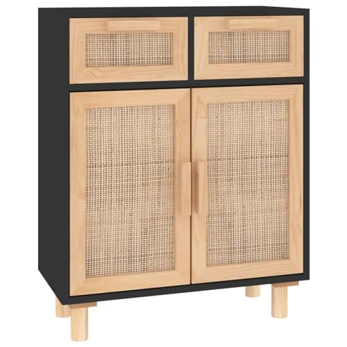 CIADAZ Aparador Negro Madera Pino Maciza y ratán Natural 60x30x75 cm, Aparadores para Salon, Aparador Entrada Recibidor, Aparador Cocina, Vitrinas para Salon, Muebles Auxiliares