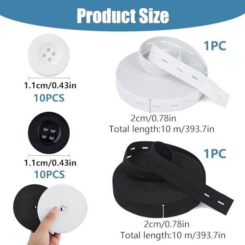 Cinta Elastica Costura,2×10M Cinta Elástica Con Ojales de Costura Ancha Banda fe Goma Poliéster Goma Tejer Correa Resistente para Pretinas Maternidad Ropa Pantalones Costura Manualidades Tapiceria