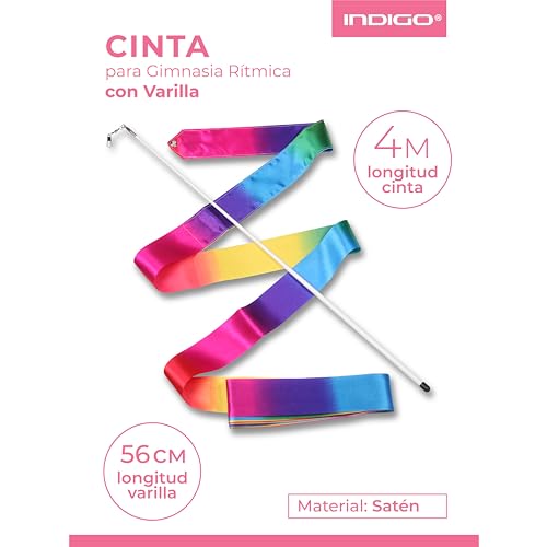 Cinta para Gimnasia Rítmica con Varilla 56 cm INDIGO 4,0 m Arco Iris