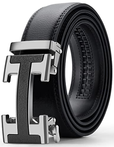 Cinturón negro para hombre, OYIFAN Cinturón de cuero para hombre, cinturón de trinquete con hebilla, vestido casual de moda para pantalones de mezclilla, Plata Estilo 31, 28-40 cintura