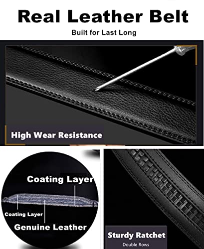 Cinturón negro para hombre, OYIFAN Cinturón de cuero para hombre, cinturón de trinquete con hebilla, vestido casual de moda para pantalones de mezclilla, Plata Estilo 31, 28-40 cintura