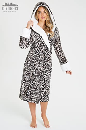 CityComfort Bata Mujer Invierno, Bata de Casa Mujer Forro Polar (Estampado de Leopardo, L)