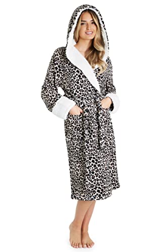 CityComfort Bata Mujer Invierno, Bata de Casa Mujer Forro Polar (Estampado de Leopardo, L)