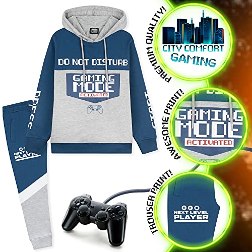 CityComfort Chandal Niño Conjunto con Sudadera con Capucha y Pantalon Chandal (7-8 Años, Azul/Gris)
