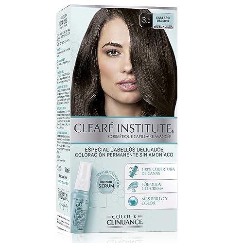 CLEARÉ INSTITUTE Colour Clinuance, Coloración Capilar Permanente Sin Amoniaco, Tinte de Pelo 100% Cobertura de Canas, Incluye Sérum Capilar, Método Curly, 3.0 Castaño Oscuro, 170 ml