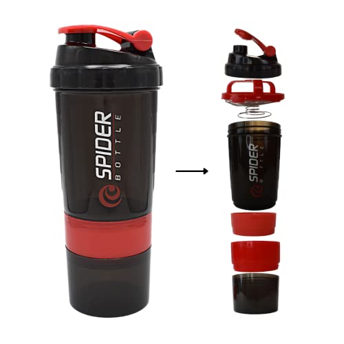 Coctelera de proteínas con compartimento para polvo, 500 ml, función de mezcla de primera calidad, incluye colador de infusión, antigoteo, sin BPA, la mejor agitadora para fitness, color rojo