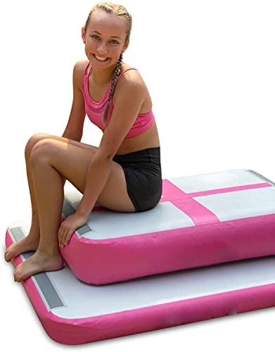 Colchoneta inflable de gimnasia de 1 x 1 m, 4 pulgadas/8 pulgadas de grosor, con bomba de aire para uso en el hogar, entrenamiento, animación, yoga, diversión acuática