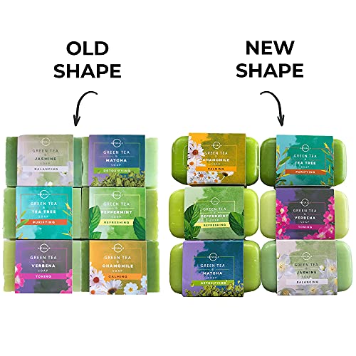 Colección O Naturals de 6 Jabones Naturales con Té Verde Hierbas y Aceites Esenciales Limpiador Hidratante Cara, Cuerpo y Manos Set de Regalo de Aromaterapia Anti Acné Vegano. Hombres y Mujeres 680gr