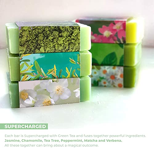 Colección O Naturals de 6 Jabones Naturales con Té Verde Hierbas y Aceites Esenciales Limpiador Hidratante Cara, Cuerpo y Manos Set de Regalo de Aromaterapia Anti Acné Vegano. Hombres y Mujeres 680gr