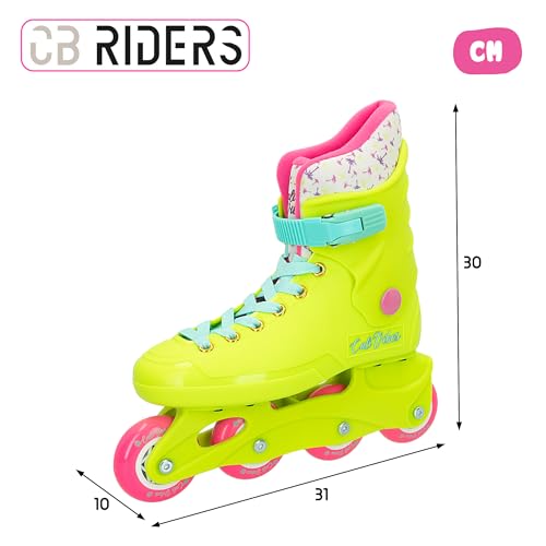 COLORBABY CB Riders - Patines en línea, Color amarillo neón, Cierre ajustable con hebilla y cordones, Talla 36-37, + 3 años, Máximo 50 kg, Patinetes en línea infantiles (47555)