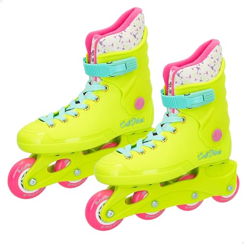 COLORBABY CB Riders - Patines en línea, Color amarillo neón, Cierre ajustable con hebilla y cordones, Talla 36-37, + 3 años, Máximo 50 kg, Patinetes en línea infantiles (47555)