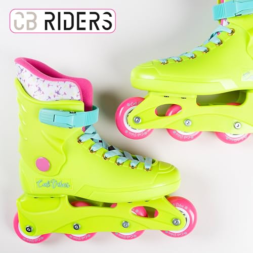 COLORBABY CB Riders - Patines en línea, Color amarillo neón, Cierre ajustable con hebilla y cordones, Talla 36-37, + 3 años, Máximo 50 kg, Patinetes en línea infantiles (47555)