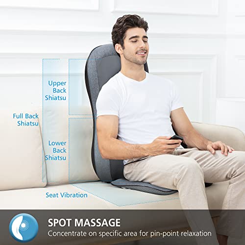 Comfier Masajeador de espalda completo con calor - Asiento de masaje Shiatsu 2D / 3D con 10 nodos de masaje, cojín de silla de masaje amasador para la espalda,Regalos para Mamá, Papá
