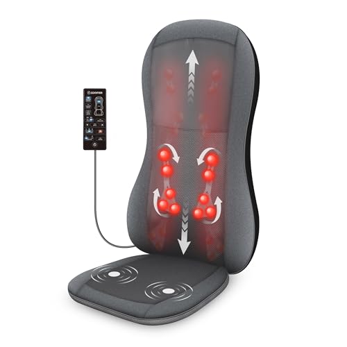 Comfier Masajeador de espalda completo con calor - Asiento de masaje Shiatsu 2D / 3D con 10 nodos de masaje, cojín de silla de masaje amasador para la espalda,Regalos para Mamá, Papá