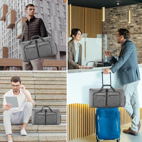 Comius Sharp 65L Bolsa de Viaje Mujer Hombre, Plegable Ligera Bolsa Deporte, Bolsa Grande de Fin de Semana con Compartimento Zapatos (Gris)