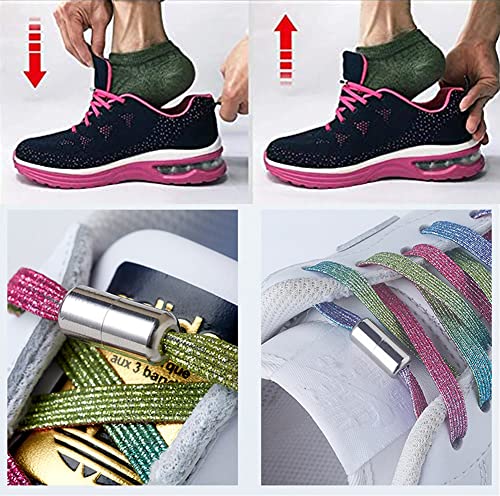 Cordones Elásticos para Adulto Niños | Cordones de Goma Sin Nudo con Hebilla Metal - para Zapatos de Colores/Zapatillas Deporte