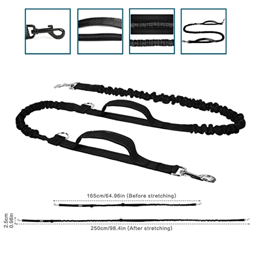 Correa para Perros Manos Libres(160cm-250 cm) con Costuras Reflectantes, Correa para Correr, cinturón Ajustable, Mango de Doble Control, Correa elástica.
