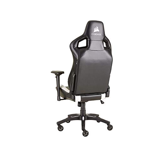 Corsair T1 Race - Silla de Polipiel Videojuegos (Fácil de Ensamblar, Giratoria Ergonómica, Altura Ajustable y Reposabrazos 4D, Asiento Ancho y Cómodo con Reclinador Alto) Blanco