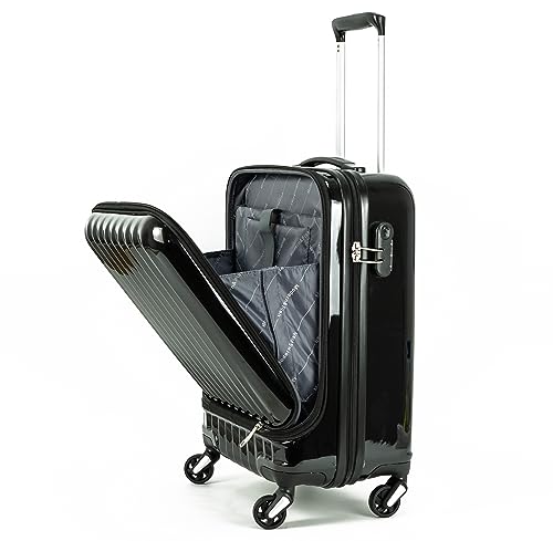 COSHANO Maleta Equipaje de Mano Cabina Trolley de Viaje Avion Viajar, aptas para Ryanair Vueling etc 4 Ruedas giratorias Abertura Frontal y Lateral (Negro)