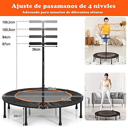 COSTWAY Mini Trampolín de φ120 cm Cama Elástica Fitness Trampolín Plegable para Exterior Interior (Naranja)