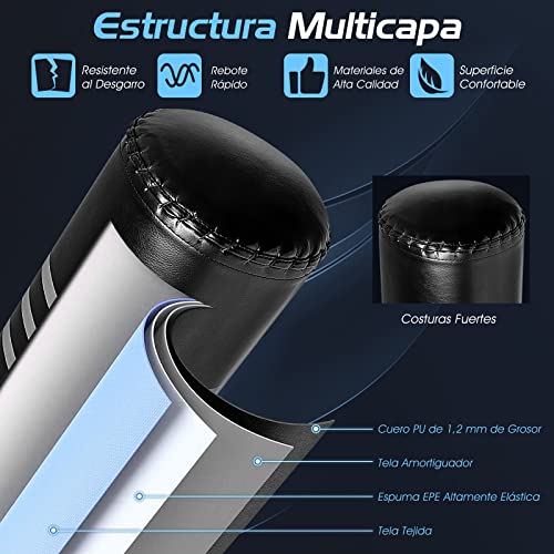 COSTWAY Saco de Boxeo de Pie 175 cm 100 kg con Soporte y Guantes, Saco de Boxeo Pesado con Base de Ventosa para Adultos Jóvenes, Saco de Kick Boxing de Pie para Oficina Casa