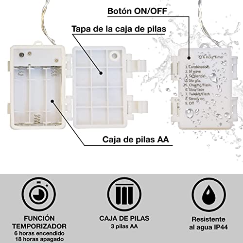 CozyHome - Guirnalda luces con farolillos decorativos de papel blanco (Batería)