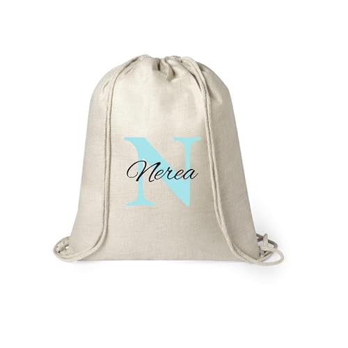 C&P Mochila de cuerdad personalizada Inicial + Nombre, medida 34 X 42