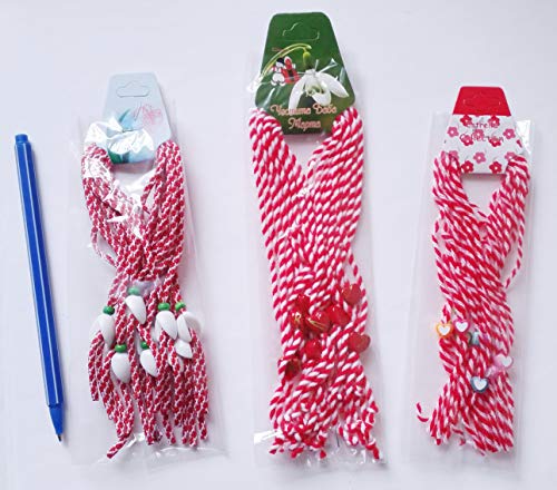 Crafts and Roses Regalo tradicional búlgaro Martenitsa – Juego de 10 pulseras con un elemento de gota de nieve, hecho a mano