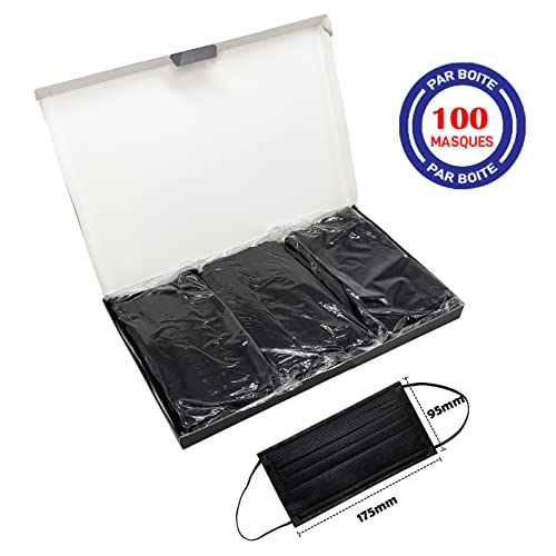 CRAZYCHIC - 100 Mascarilla Quirúrgica Desechable Negro Homologada CE EN14683 Tipo IIR - Máscara Higienica Certificación BFE>99% 3 Capas Alta Filtración Protectora Boca Nariz Paquete