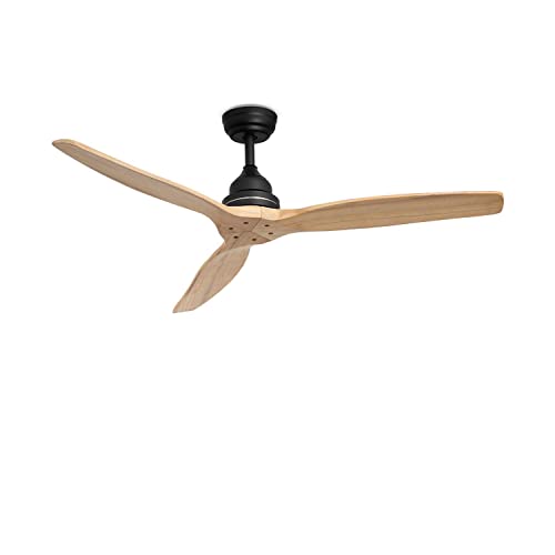 CREATE / WINDWOOD/Ventilador de techo motor AC negro aspas madera natural/Silencioso, 2 alturas