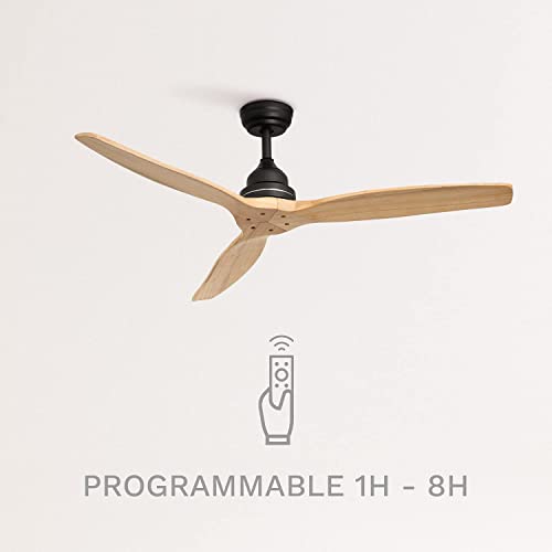 CREATE / WINDWOOD/Ventilador de techo motor AC negro aspas madera natural/Silencioso, 2 alturas