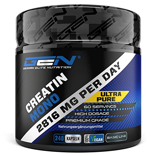Creatina – 240 cápsulas veganas – Alta dosis de 3200 mg de creatina monohidrato por día – Premium: Ultrafina + factor de malla de 200 – Probado en laboratorio – Vegano