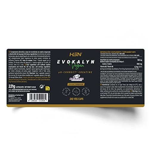 Creatina Alcalina Kre-Alkalyn® Evokalyn de HSN | 240 Cápsulas Vegetales 1500 MG de Creatina Kre Alkalyn por Dosis Diaria | No-GMO, Vegano, Sin Gluten