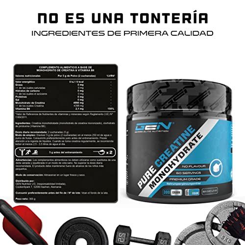 Creatina en polvo - 300 g - Creatina monohidrato pura - Solubilidad óptima - Vegano - Sin aditivos - Polvo puro - German Elite Nutrition