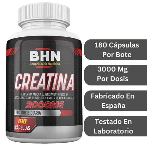 Creatina Monohidratada - 3000mg De Creatina Monohidrato En Polvo Por Dosis - Facilita Aumentar La Masa Muscular, Fuerza Y La Resistencia - Creatine Monohydrate Pura, 180 Capsulas
