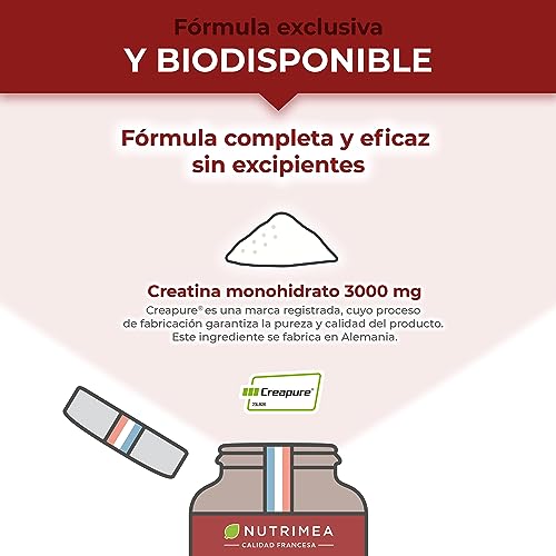 Creatina Monohidratada Creapure - 3000 mg por día - Fórmula 100% Pura Sin Excipientes - Intensidad Deportiva - Rendimiento Físico - Energía - Formato Viaje - 90 Cápsulas Veganas Nutrimea