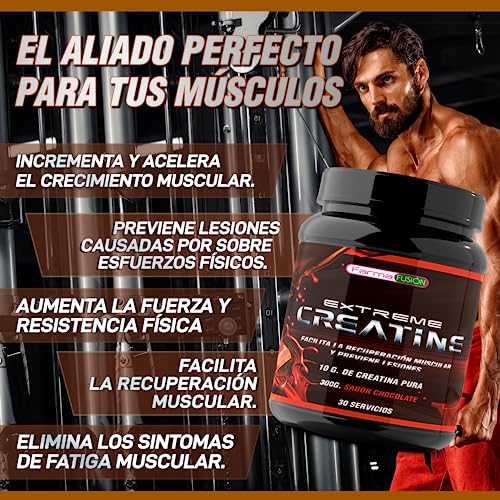 Creatina Monohidrato 100% microfiltrada | 5000mg de Creatina por dosis diaria | Mejora la resistencia física y el crecimiento muscular | Fácil disolución y máxima asimilación | 300g (Chocolate)