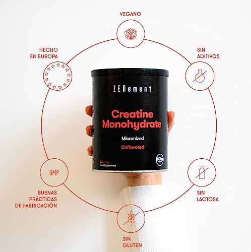 Creatina Monohidrato Pura en Polvo, 500g (Suministro para 5 meses) | Micronizada, Sin sabor | Rendimiento Deportivo| Vegano, Sin aditivos, Sin Gluten, GMP | Zenement