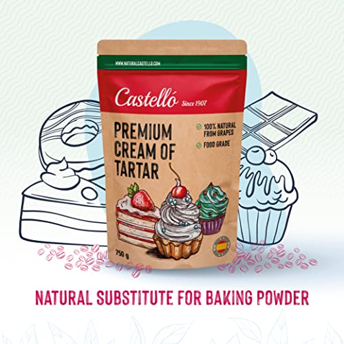 Crémor Tártaro - 100% Natural - Calidad Alimentaria Premium - Sustituto Natural de la levadura química - Sin Gluten - Sin aditivos - Sin fosfatos - Keto Y Paleo - No OGM - Castello since 1907-750 g