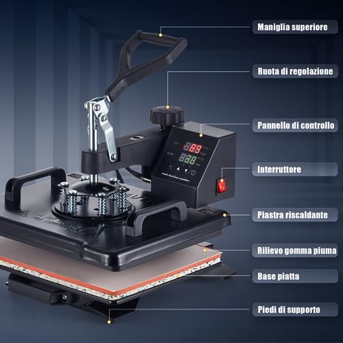 CREWORKS 8 en 1 Prensa de Calor 30X38CM con Pantalla LED Máquina de Sublimación Giratoria 360° Prensa Térmica para DIY Camisetas, Bolsas y Sombreros (30x38cm 8 en 1)