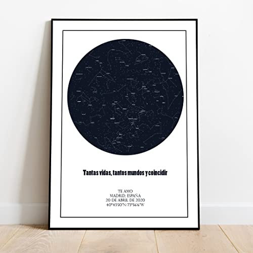 Cuadro Mapa Estelar Personalizado. Mapa de estrellas con tu fecha y posición. Regala un trozo de cielo. (20x30cm)