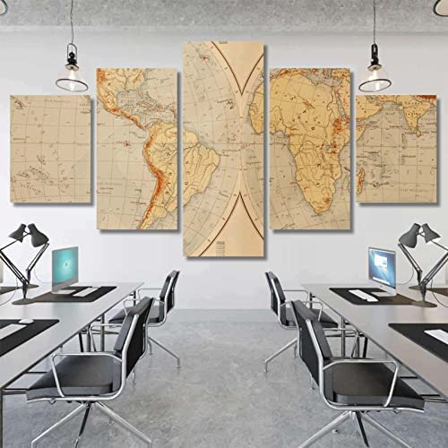 Cuadros En Lienzo Decoración Del Hogar Arte De Pared 5 Piezas Mapa Del Viejo Mundo Pinturas Hd Impresiones Pósters Para Sala De Estar Dormitorio Comedor Oficina Niños Habitación Mural De Par -4I1H-T4D